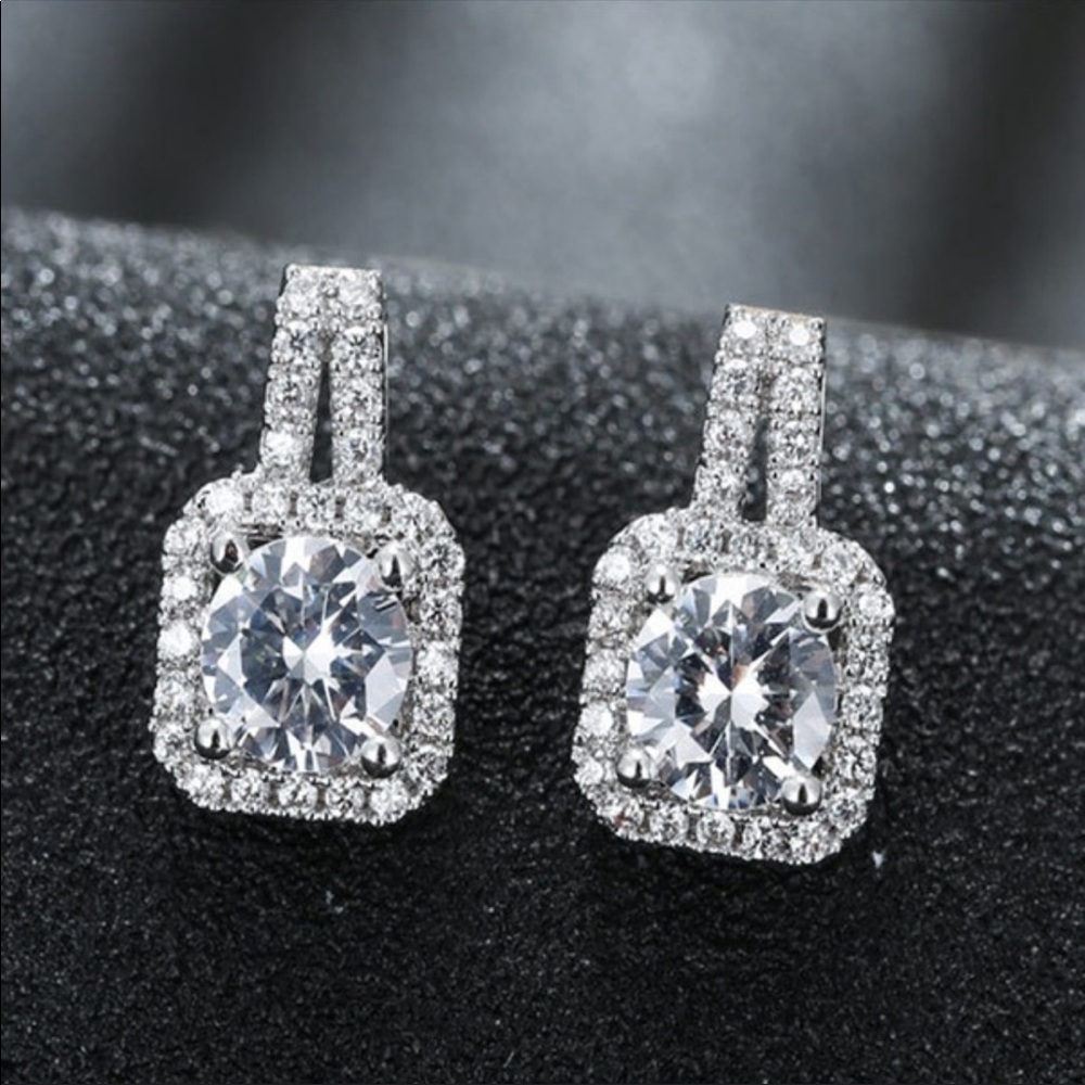 Fashion Jewelry Silver Diamond stud square earring
